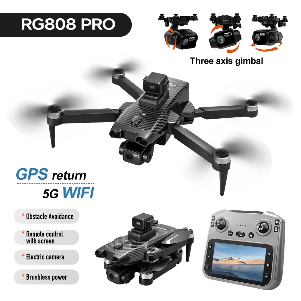 RG808 プロ GPS ドローン 8K HD 3 軸ジンバル 25 分の長い飛行時間大画面リモコン 5G WiFi FPV ブラシレス折りたたみ航空機