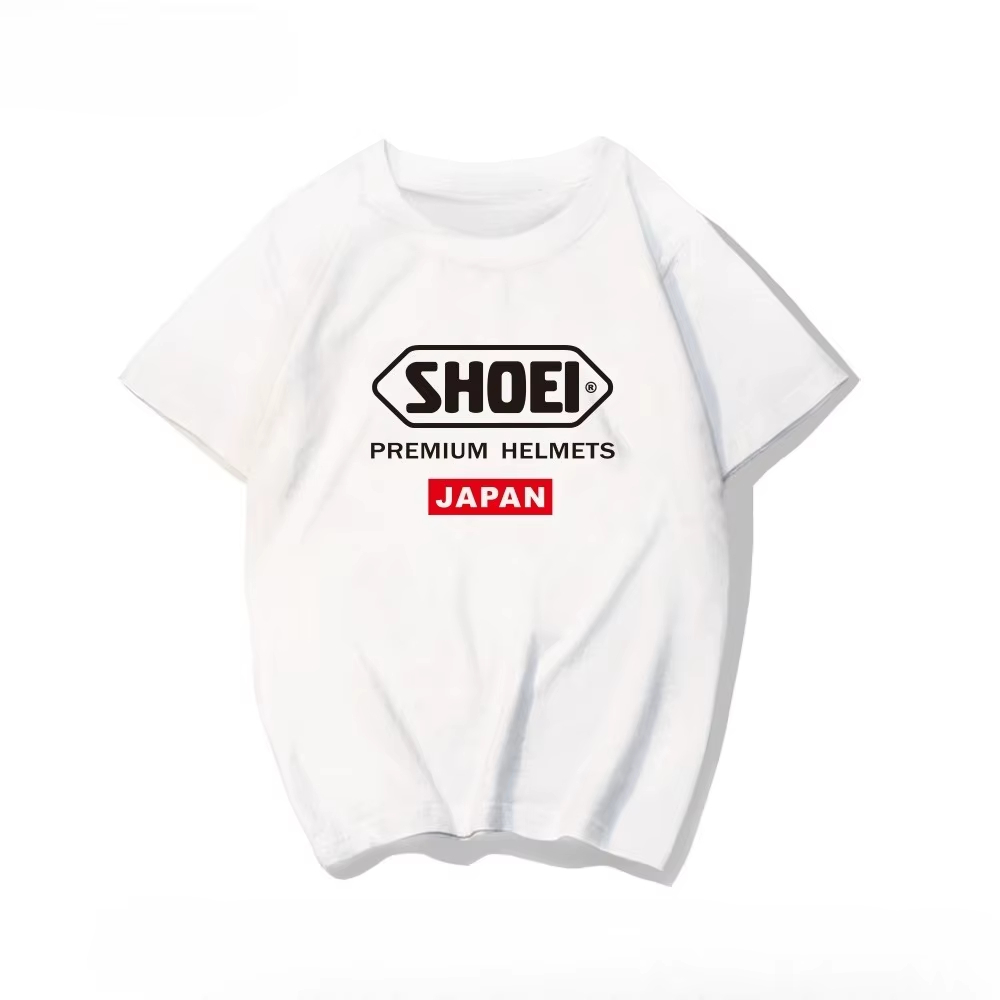 日本のオートバイ、機関車、レーシングカー、スポーツカーのヘルメット SHOEI ピュアコットンラウンドネックショート原宿オーバーサイズ T シャツ