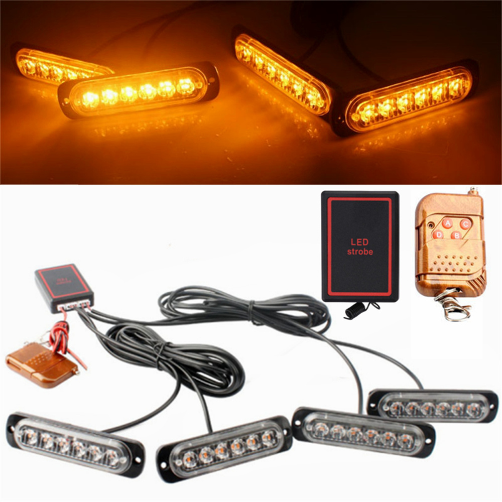 4 で 1 フラッシャー緊急ビーコンアンバー警告灯リモートストロボスコープ LED 点滅ストロボライト車 12v