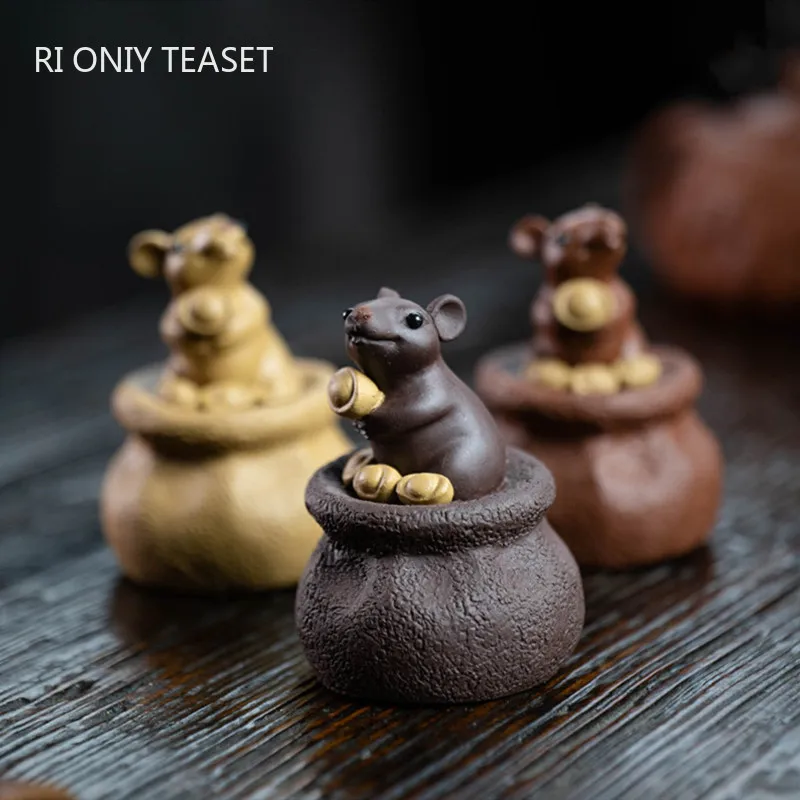 手作り宜興紫粘土茶ペットの装飾オフィスデスクトップラッキーマウス装飾品ホームティー置物彫刻装飾工芸品