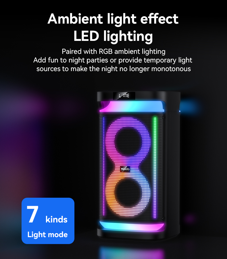 Yesido 40 ワット BT5.3 デュアル 6.5 インチスピーカー RGB ライトマイク付き 4400mAh 大バッテリーデジタルワイヤレススピーカー YSW29