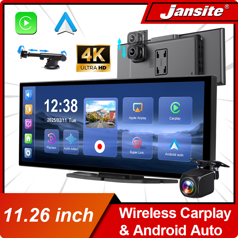 最新の 10.26/11.26 インチ 4K DVR ワイヤレス CarPlay と Android 自動ポータブルダッシュカム車画面ビデオレコーダー 5G WIFI ナビゲーション
