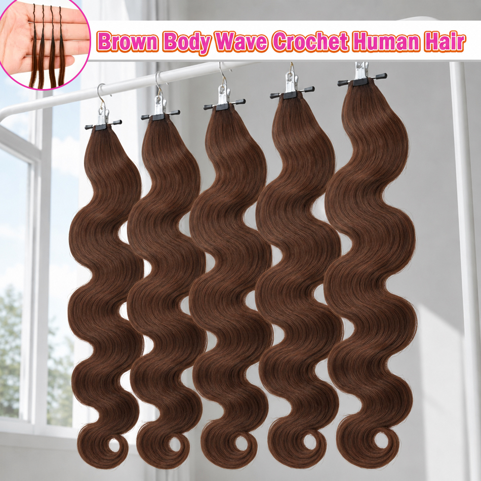 5パックボビーウェーブチョコレート事前分離フェザーかぎ針編みヘアオーシャンウェーブかぎ針編み三つ編みウォーターウェーブかぎ針編みヘア合成編み込みヘアエクステンション