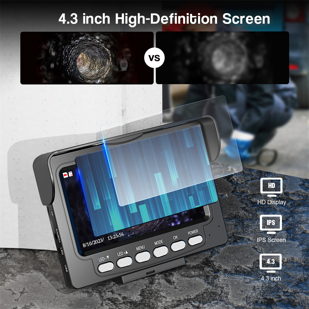4.3 モニター下水道検査カメラ、17MM/22MM パイプライン工業用内視鏡、5600mA バッテリー 16G DVR カード排水管カメラ