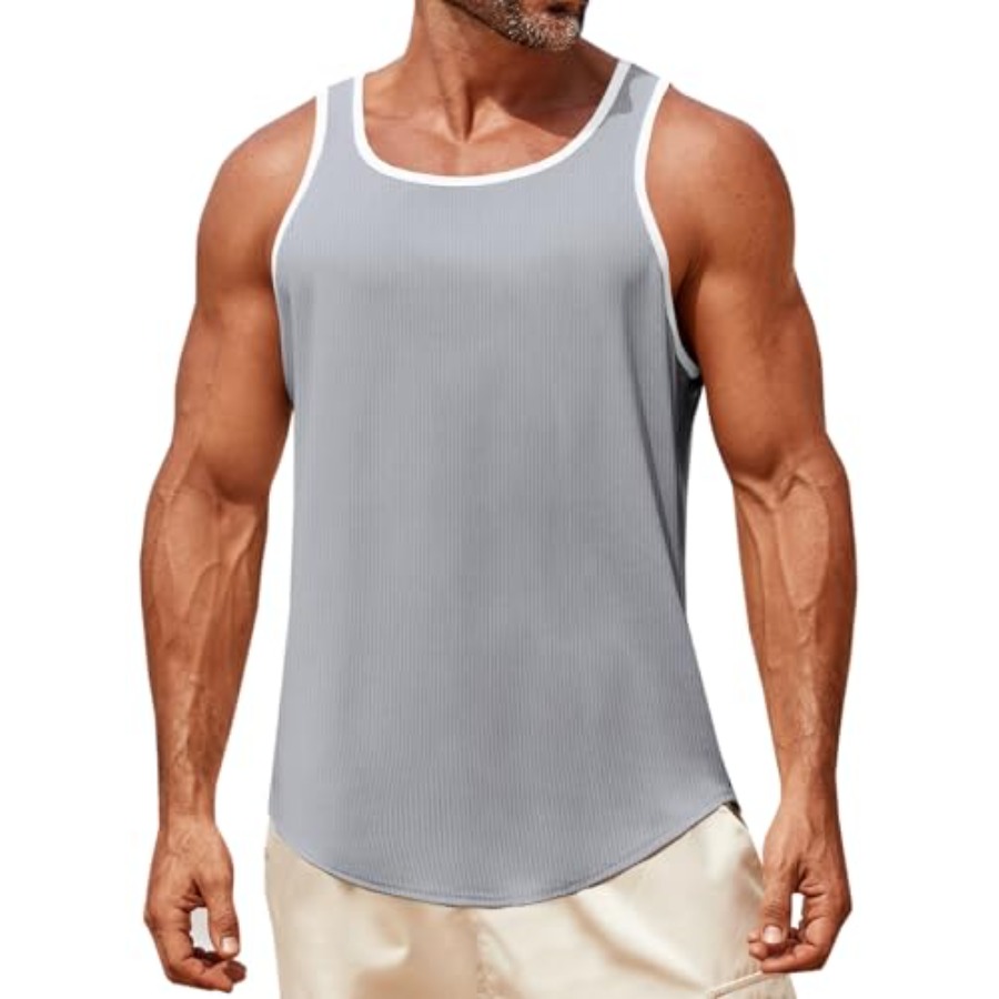 Runcati メンズノースリーブタンクトップワークアウト筋肉ジムニットシャツアスレチックボディービルスリムフィットリブ Tシャツ