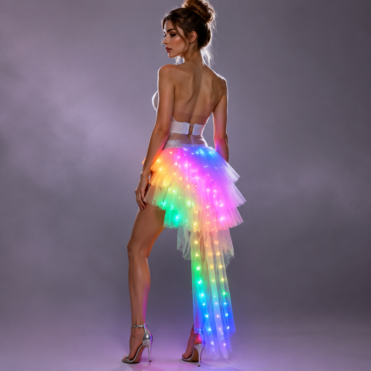 女性 LED バレエスカートダンス服バレエファッションセクシーなブラックスワンメッシュ LED 衣装ダンススカート