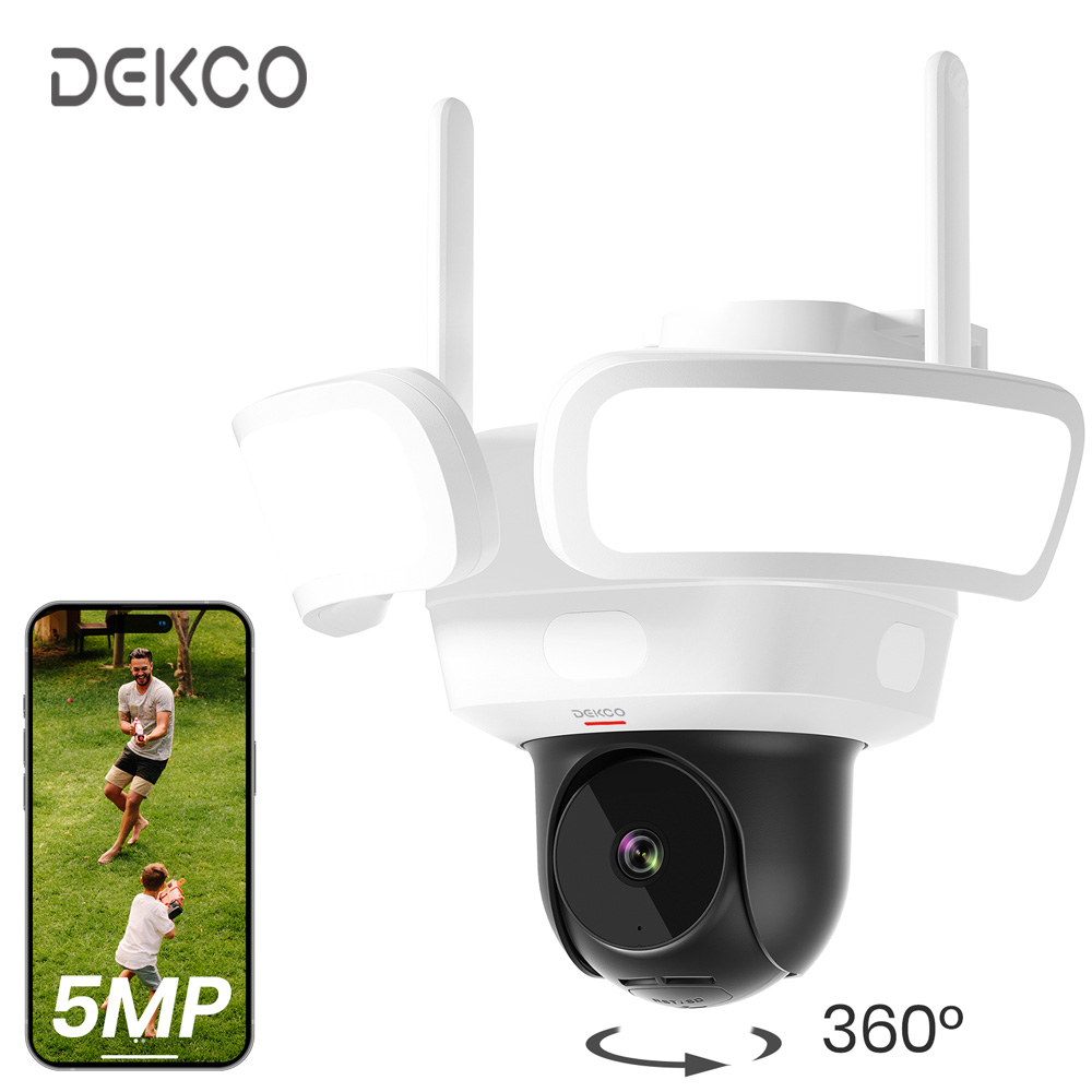 Dekco 3K/5MP UHD ウォールライトカメラワイヤレス Wifi 投光器カメラ屋外 360° ビューカラーナイトビジョン 2 ウェイオーディオセキュリティカム