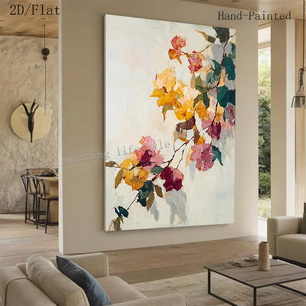 垂直花蔓抽象油絵 - 100% 手描きキャンバス壁画ウォールアート画像装飾ホームリビングルームインスパイア