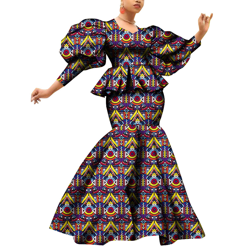2 個セットトップスとスカートセット女性のための長袖女性スカートセット Dashiki バザンリッシュパーティーアフリカ女性服