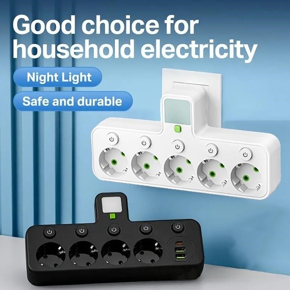 スイッチ付き多機能ソケット 急速充電 マルチポート独立制御 過負荷保護 スマートナイトライト EUソケット