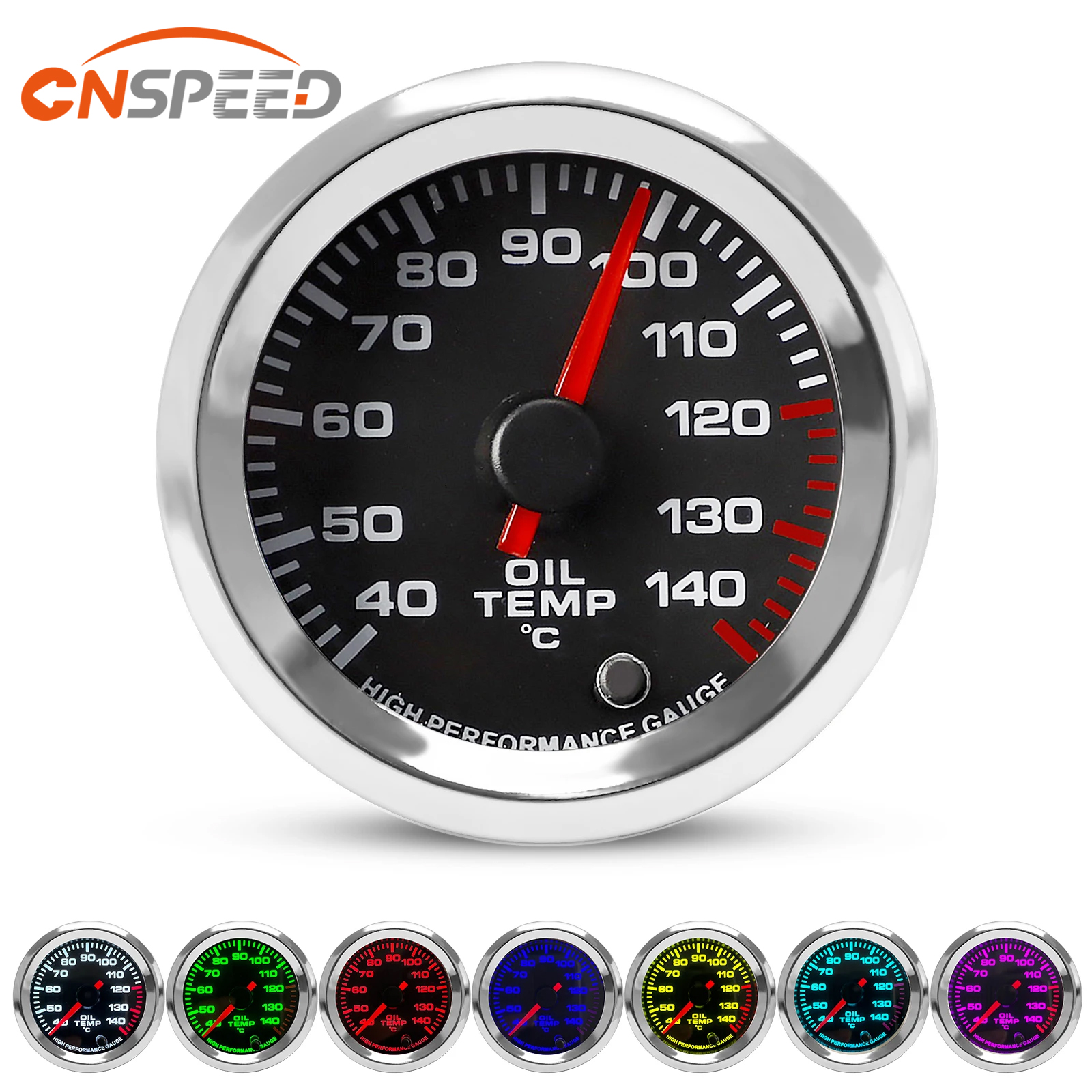CNSPEED Car 2'' 52mm 12V Oil Temp Gauge Celsius 40-140 Degrees celsius 7 Colors Pointer Oil temperature meter With Stepper Motor