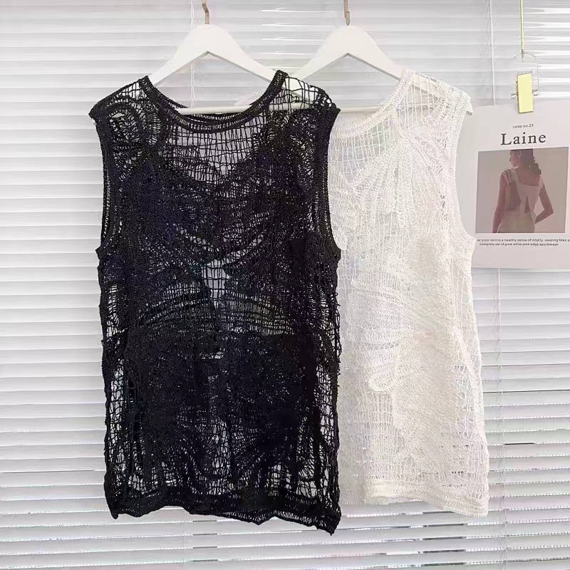 綿 100% 刺繍ギピュール衣服白人女性レディかぎ針編みベスト利用可能な他の色カスタマイズピースで販売