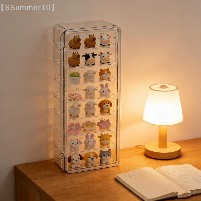 【SSummer10】ミニアクリル防塵フリップカバーディスプレイスタンドフィギュア収納ボックスデスクトップオーガナイザージュエリーアクセサリー用【SS】