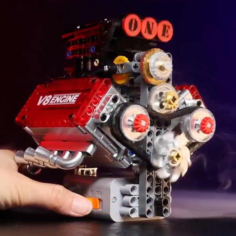 V8 エンジン電動シミュレーションレンガモデル電気駆動ビルディングブロックテクニカルカーパーツクリエイティブおもちゃギフト大人