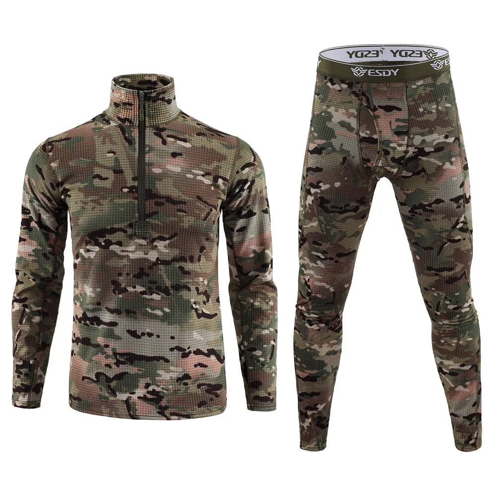 冬厚く暖かい熱下着セット男性圧縮フリース吸汗速乾サーモロングジョンズ軍陸軍服