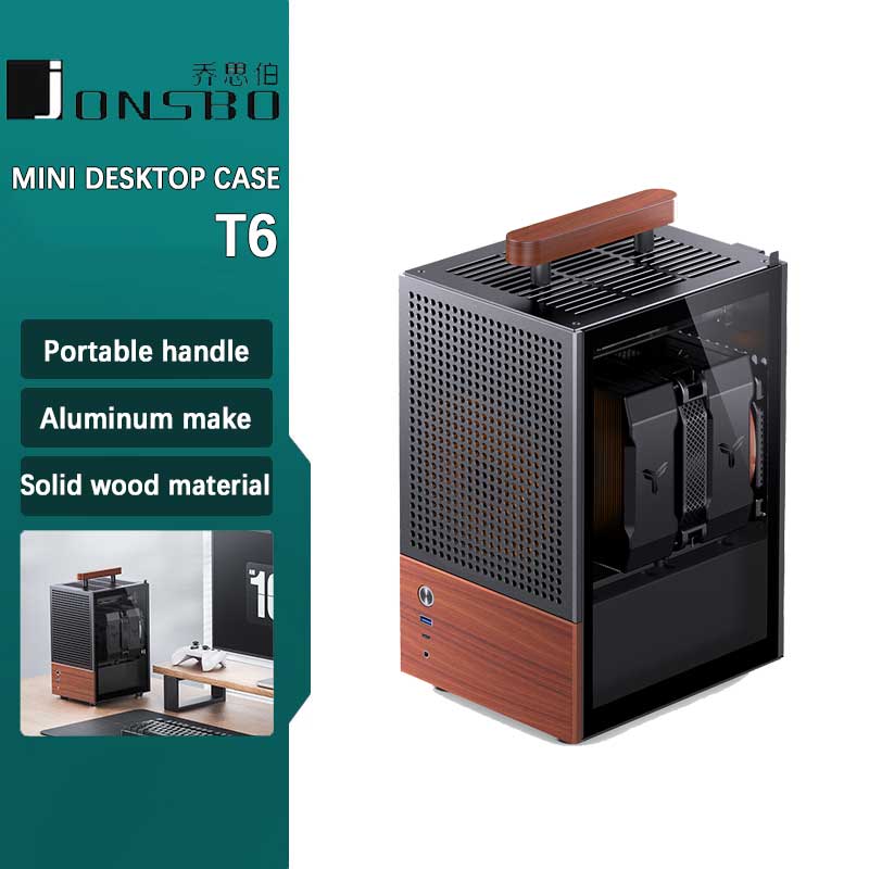JONSBO T6 ITX PC ケースミニタワーアルミニウムシャーシ多機能ハンドル付き無垢材突き板 SFF PC ケース MB:DTX/ITX PC ケース