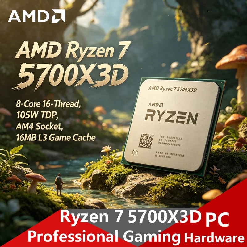AMD Ryzen 7 5700X3D ロック解除済み OEM バルク CPU、8C16T 4.1GHz ブースト、105W TDP、DDR4 AM4 ゲームプロセッサー B550 マザーボードに適合