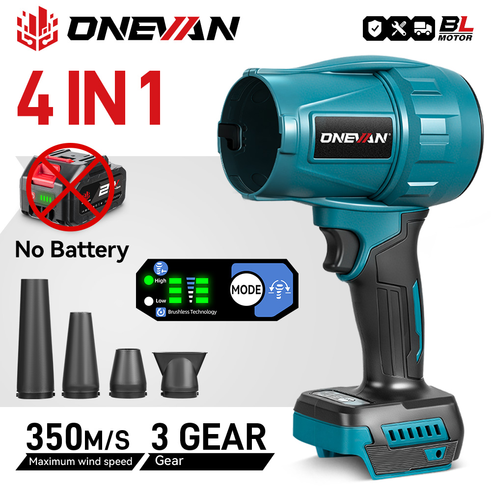 ONEVAN 3500 ワットブラシレス電動送風機 300000RPM ハンドヘルドコードレスリーフブロワーダストブローツールマキタバッテリーピン