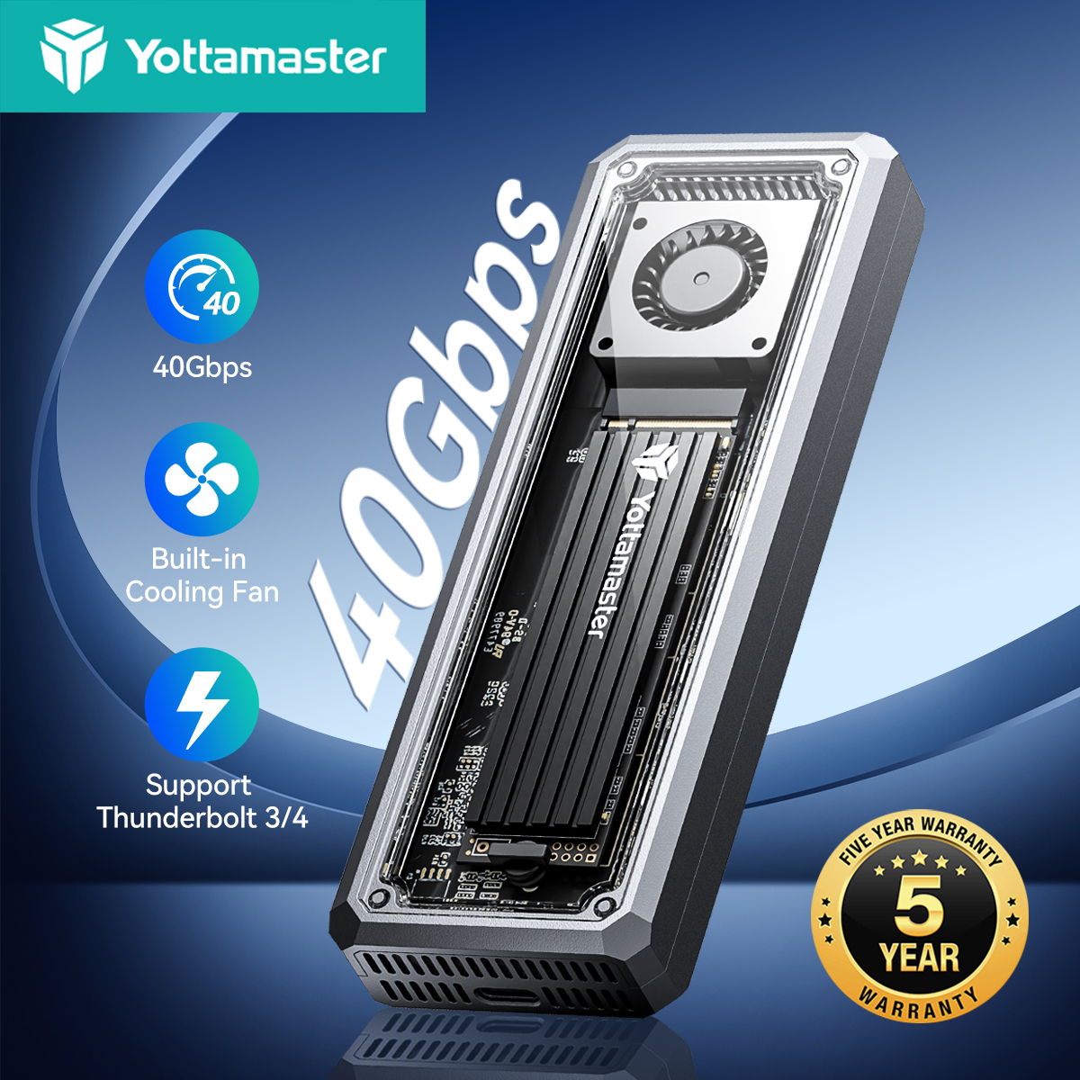 Yottamaster 透明 USB4 M.2 NVMe SSD ケース 40Gbps エンクロージャー 外付けハードドライブボックス Thunderbolt 3/4 SSD エンクロージャー対応