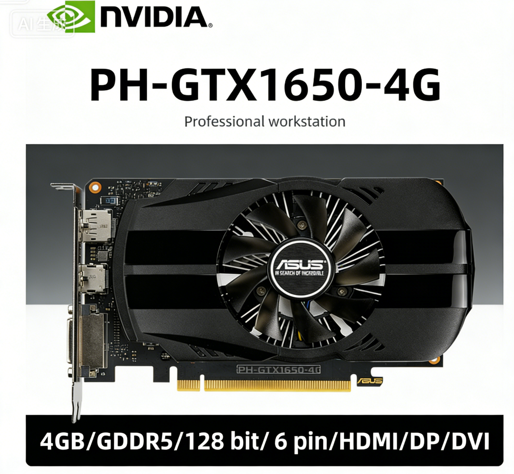 ASUS NVIDIA GTX 1650 graphics card PH-GTX1650-4G 4GB GDDR5 128bit support PCI-E 3.0 HDMI DVI DP 6pin Single Fan Office or gaming