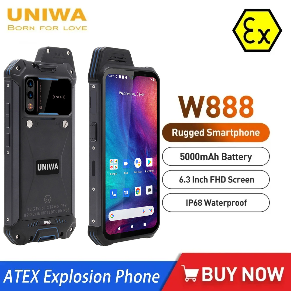 UNIWA W888 MT6765 Helio P35 オクタコア 4 ギガバイト 64 ギガバイト ATEX 爆発 IP68 スマートフォン Andriod11 6.3 インチ HD スクリーン 5000mAh NFC 携帯電話