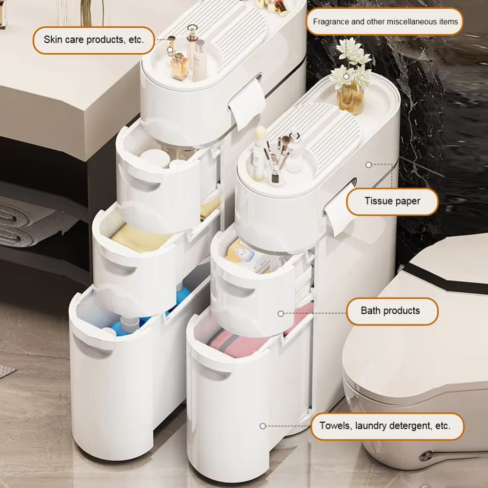 防水 3 段狭い収納キャビネット大容量可動引き出しタイプオーガナイザープラスチック収納ラックバスルームオーガナイザー