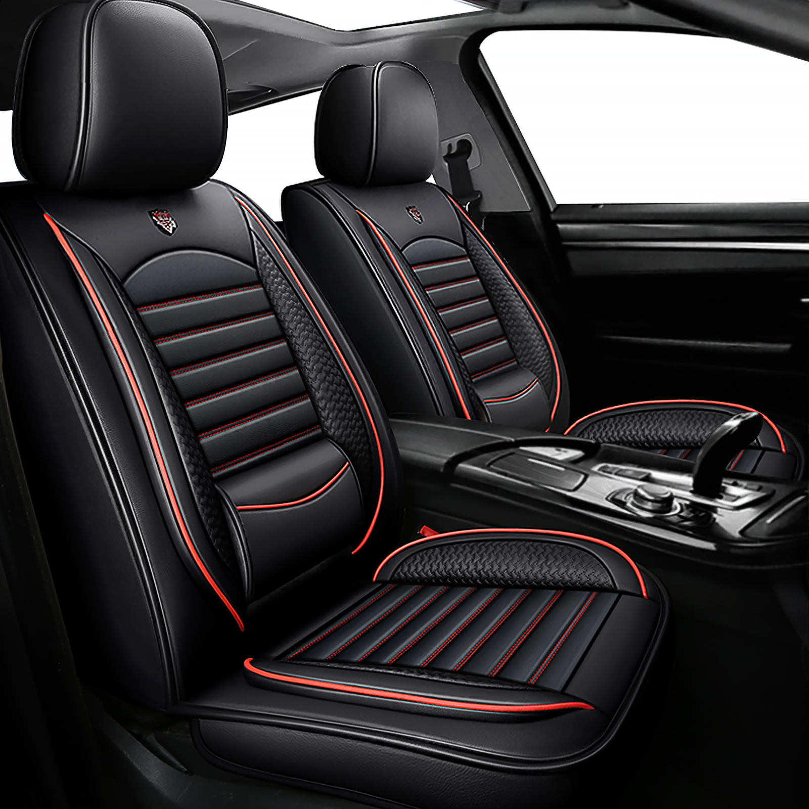 ユニバーサルレザーカーシートカバー SUV セダン トラック用 通気性 エレガント お手入れ簡単 快適なフィット感 エアバッグポート 防水