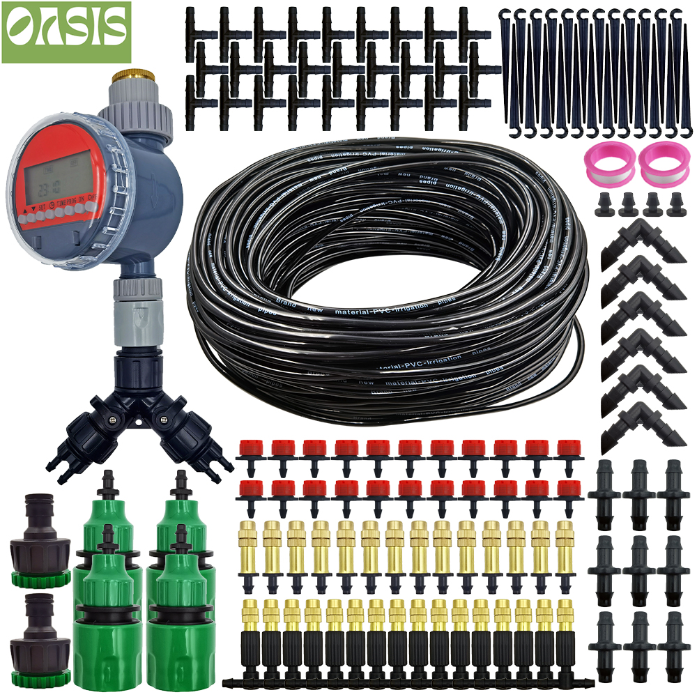 OASIS 5-50M ガーデンマイクロ点滴灌漑自動散水システムキットタイマーコントローラー DIY ミストスプレー冷却鉢植え植物用