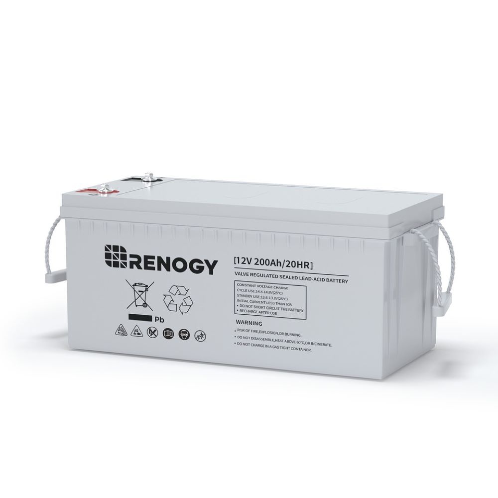 Renogy ディープサイクル AGM バッテリー 12 ボルト 200Ah、自己放電率 3%、最大放電電流 2000A、安全充電