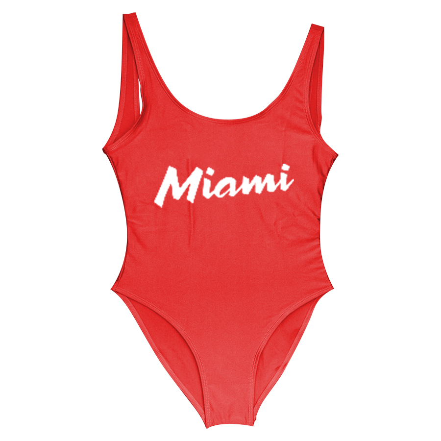 Miami Print Letter Swimsuit Swimwear women One Piece Swimsuit biquini Beachwear bikinis woman badpak  swim wear 11 color