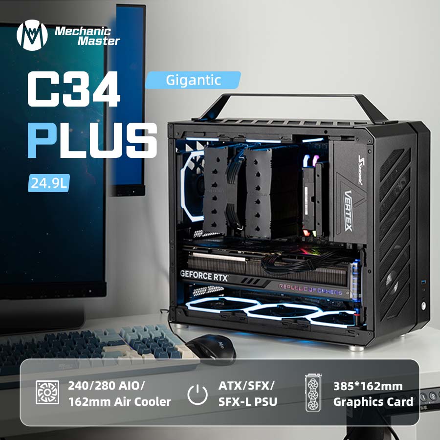 メカニックマスターコンピュータケース C34Plus デスクトップユニットボックスサイド透明柔軟な便利なアルミ PC キューブミニ組み立てる