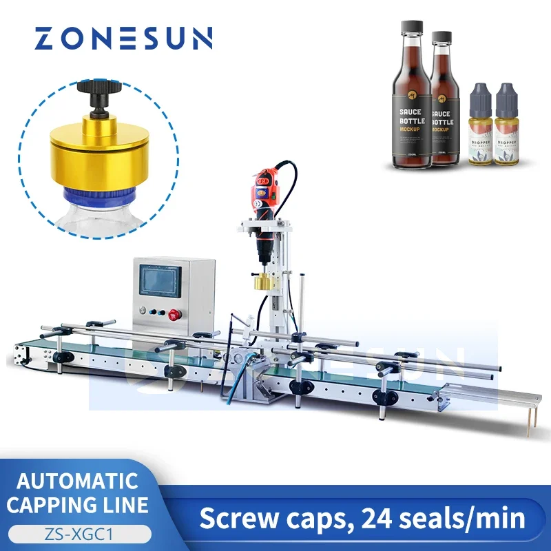 ZONESUN 自動スクリューキャップキャッピングライン水飲料ボトル包装空気圧クランプコンベヤー小バッチ生産 ZS-XGC1