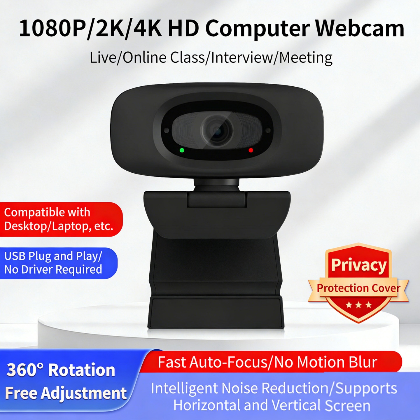 1080P-4K HDウェブカメラ スマートノイズリダクション オートフォーカス USBウェブカメラ 120°HD広角マイク PCノートパソコンビデオ撮影カメラ