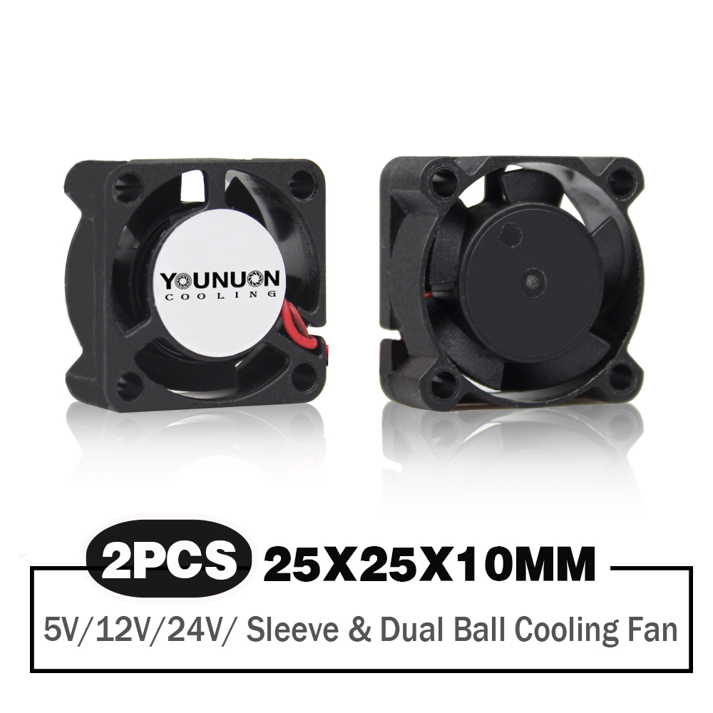 デュアルボール 2510 25mm 25x25x10mm グラフィックスカード冷却ファン 5V 12V 24V M.2 SSD ファン 2 ピン 2 個