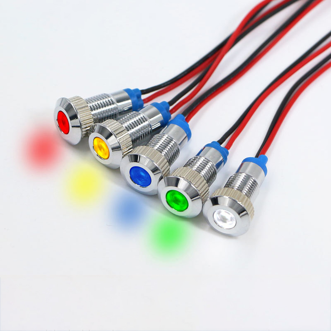 ABILKEEN 10 個 IB8S-PX-D 8 ミリメートルフラットヘッド金属インジケータライト DC3-6V/12-24V AC220V 工業用パイロットランプ 150 ミリメートルケーブル