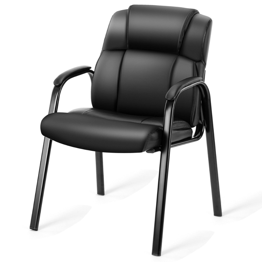 エグゼクティブオフィスゲストチェア - ランバーサポートとパッド入りアームレスト付きのスタイリッシュで快適なPUレザーデスクチェア。