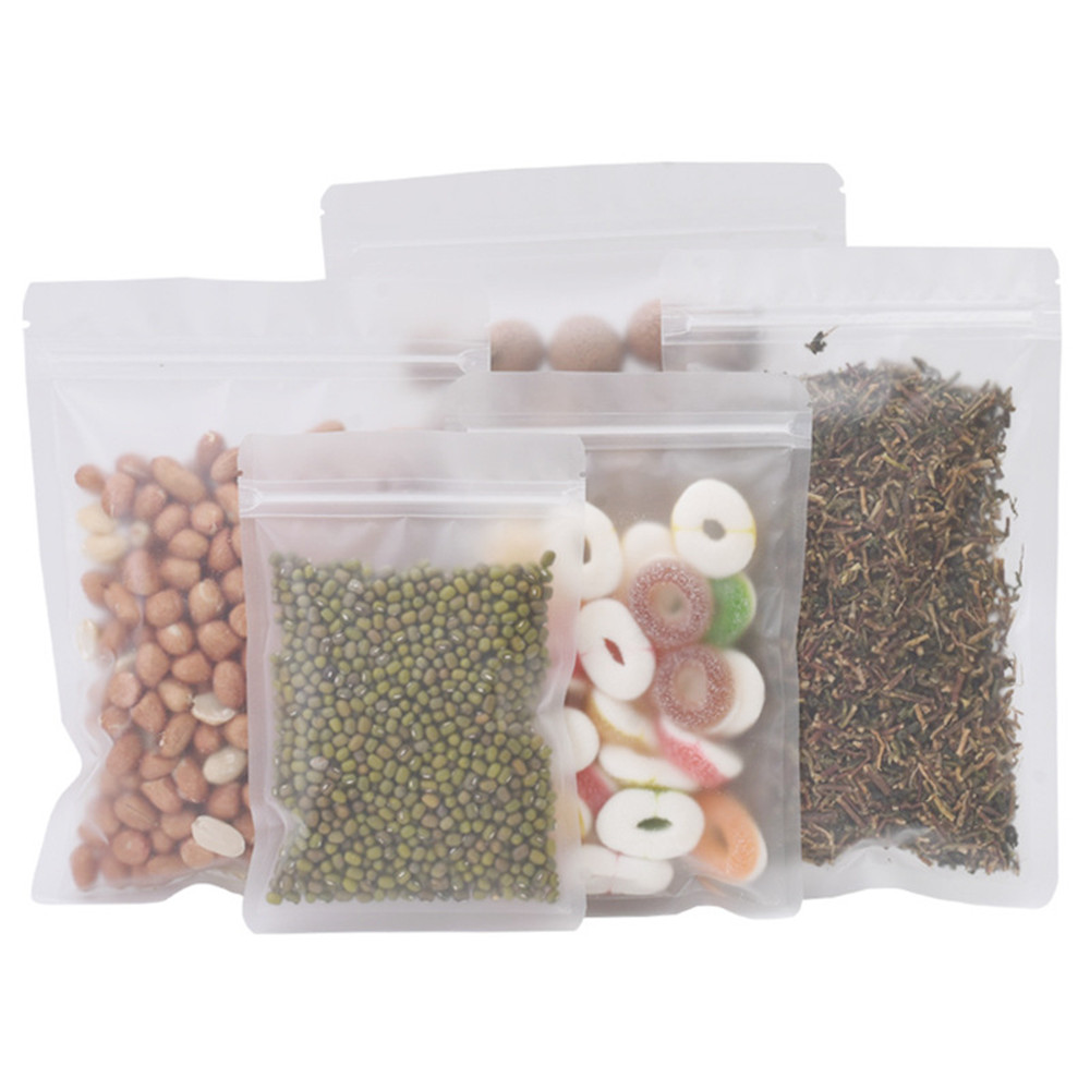 100Pcs/Lot Frosted Transparent Zip Lock Bag Waterproof Dustproof Reusable Reclosable Food Candy Dried Fruit Snack Tea Coffee