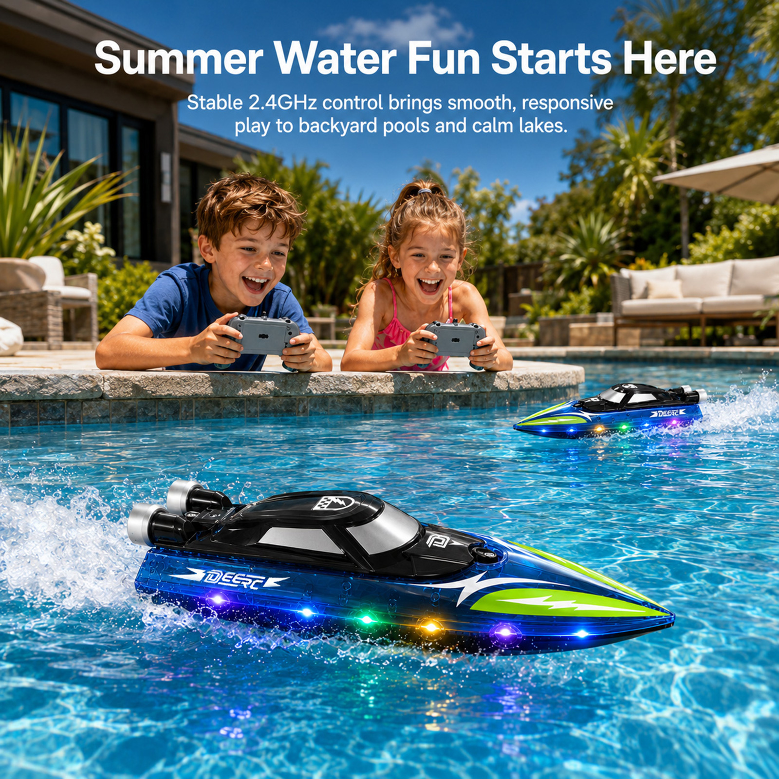 2.4 グラム RC スタントスピードボート LED ライト付き高速防水電動レーシングヨット屋外プール湖水遊びのおもちゃ子供のため