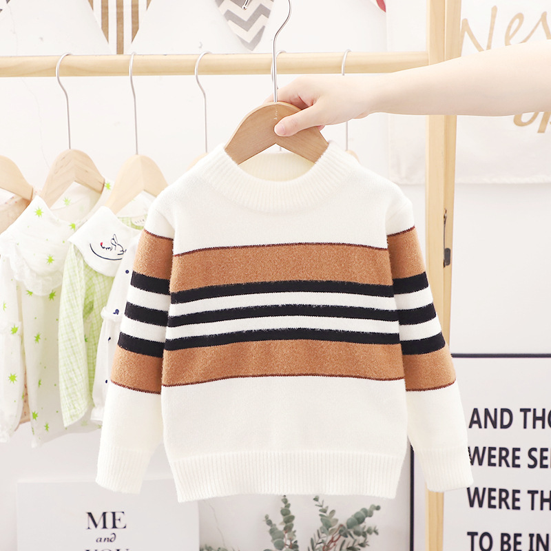 European Style Kids Sweaters Round Neck Boy Fancy Sweaters Winter Turtleneck Children's Stripe Pullover Sweater Clothing
