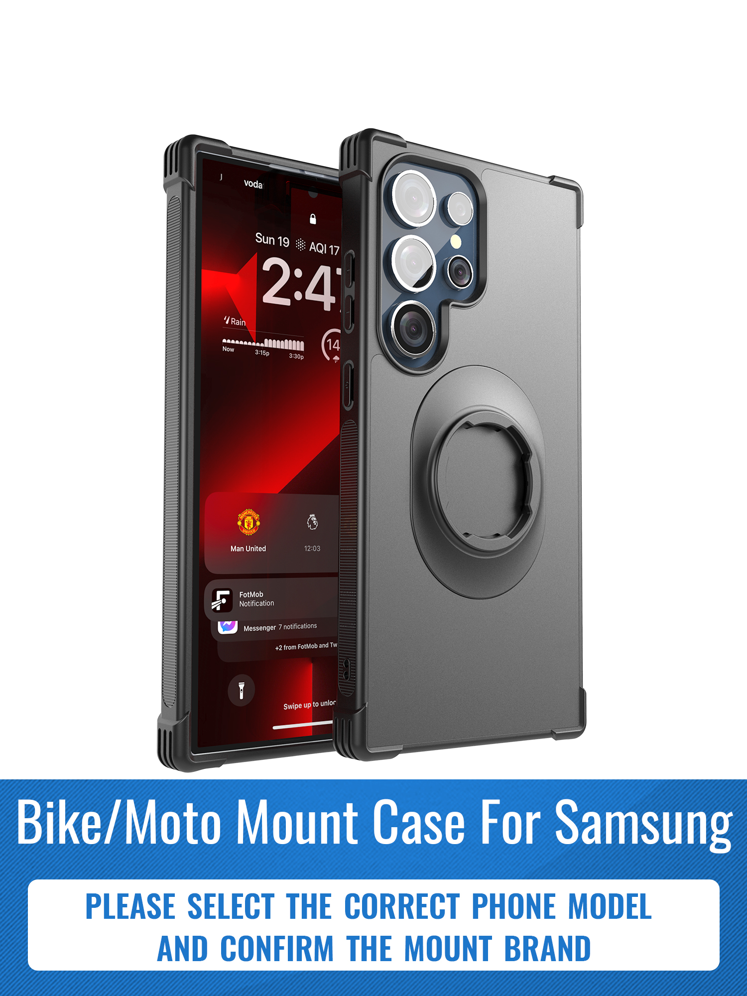 Samsung Galaxy S24/S25/S26 U/Plus/ウルトラフィットクアッドスタイルバイク/バイクホルダー/カーマウント用ロック​​インデザインの耐衝撃ケース
