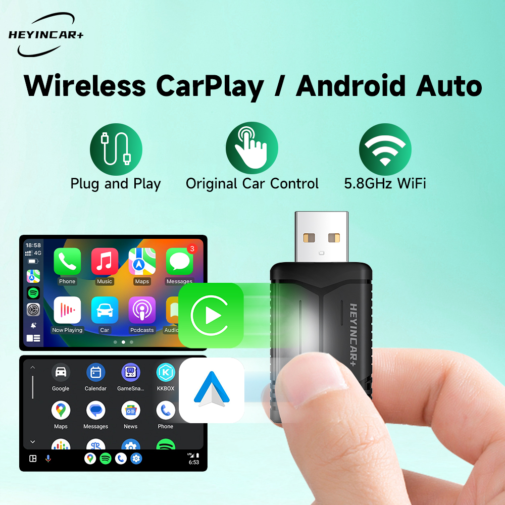 2026 HEYINCAR 2in1 ワイヤレス Android 自動アダプタ Carplay スマートドングルプラグアンドプレイ起亜ボルボアウディ MG オペル VW ヒュンダイジープ