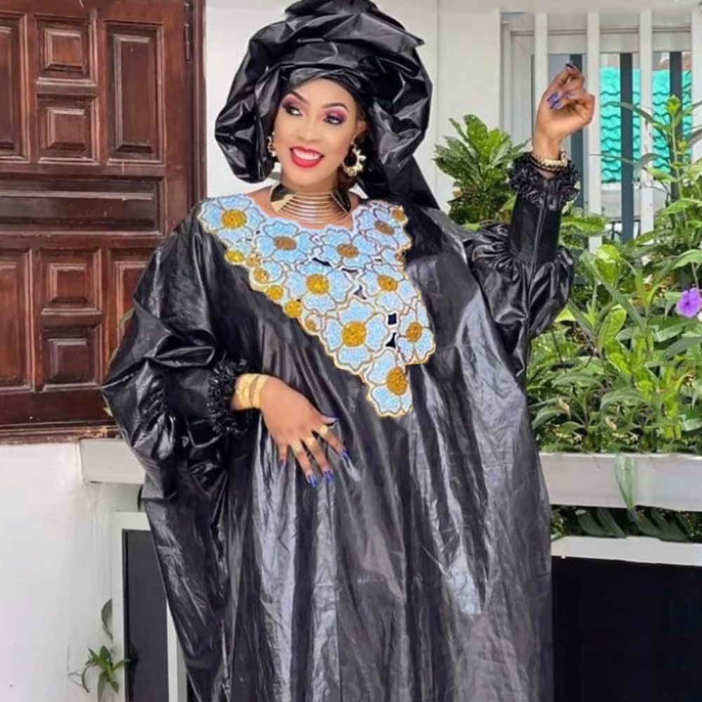 Black Bazin Riche Dresses For Women African Basin Riche Clothing For Bride Evening Gown Wedding Dresses Shiny Embroidery Robe