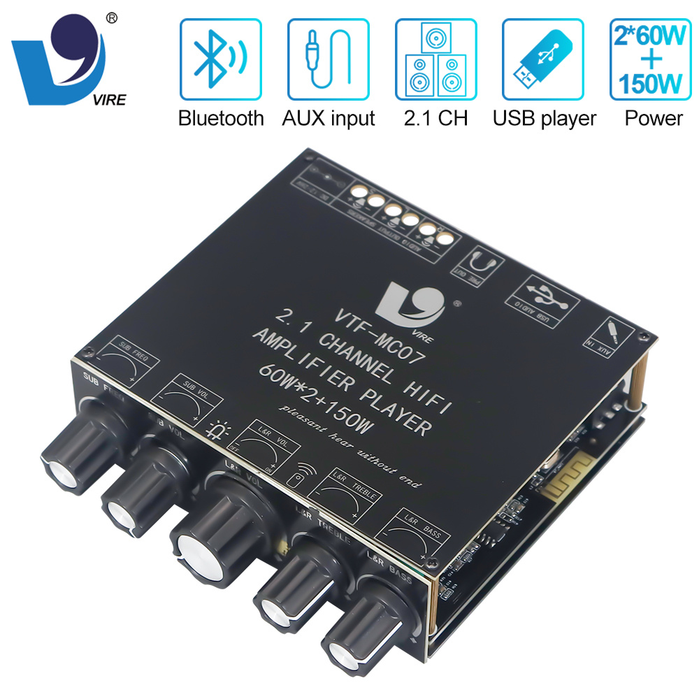 VIRE 2*60 ワット 150 ワットサブウーファー Bluetooth 5.3 パワーアンプボード USB サウンドカード 2.1 チャンネルオーディオイコライザークラス D アンプモジュール