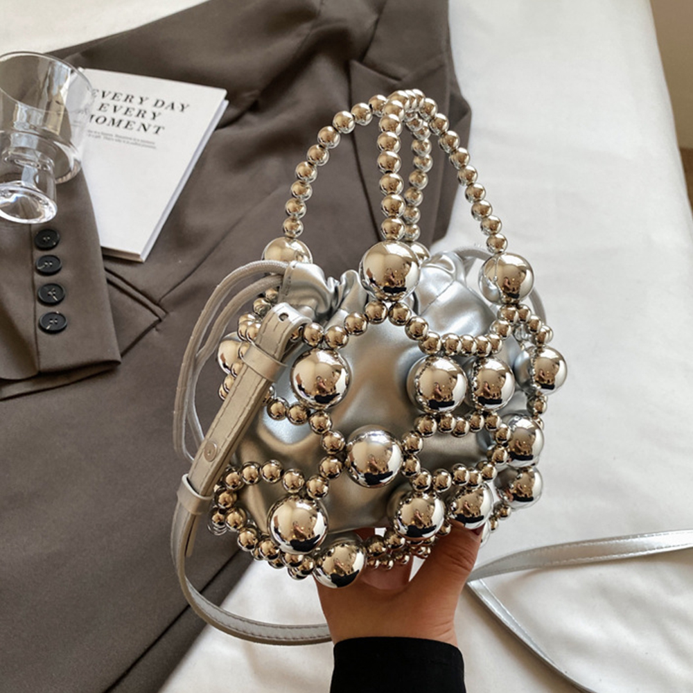 高級ビーズハンドバッグ中空織真珠バッグ女性のファッション巾着ショルダーバッグ女性のイブニングバッグパーティー結婚式クラッチ