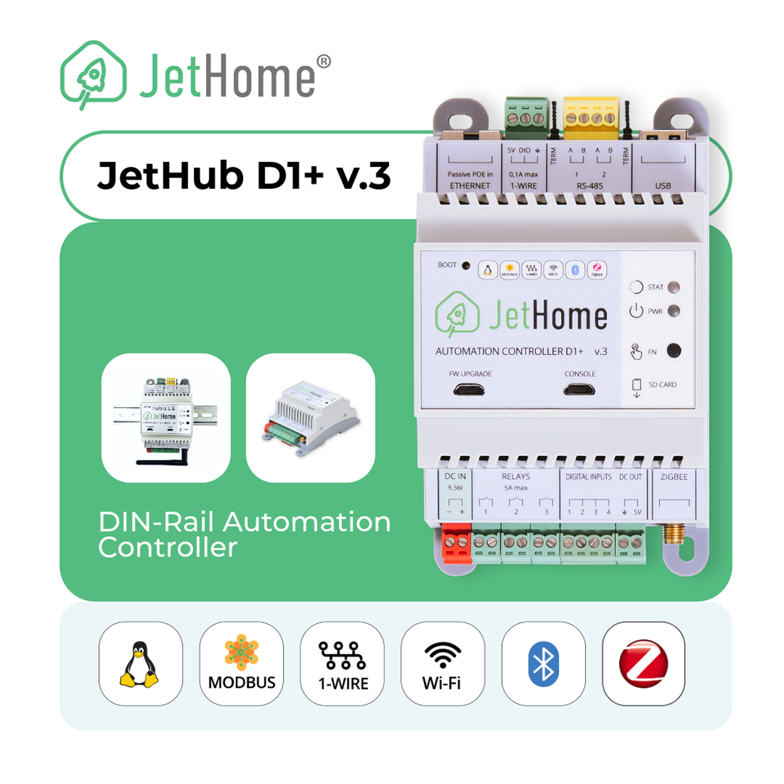 2026 ホット販売 JetHome D1 V.3 JetHub アップグレードバージョン省エネホームオートメーション中央制御モジュール DIN レールスマートホーム