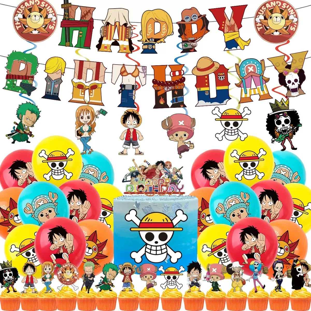ワンピース誕生日パーティー用品バルーンフラグケーキデコレーション子供の漫画のテーマ