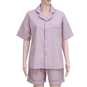 カスタムロゴ入り、ソフトなダブルスターリングシルバーファイバーを使用した抗菌ショートパジャマ（女性用）