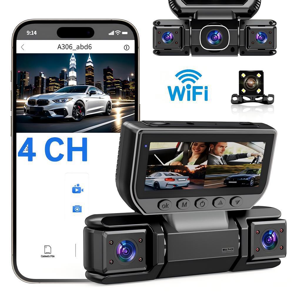 4カメラ360度車DVR 1080PビデオレコーダーWiFiアプリダッシュカム4チャンネルフロント左右リアビューカメラ24時間駐車モニター