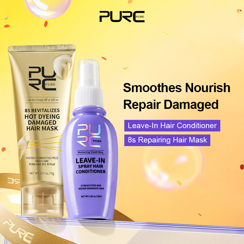 PURC 洗い流さないスプレーヘアコンディショナーホット染色ダメージ修復ヘアマスクヘアケアセットスムージング栄養ヘアトリートメント