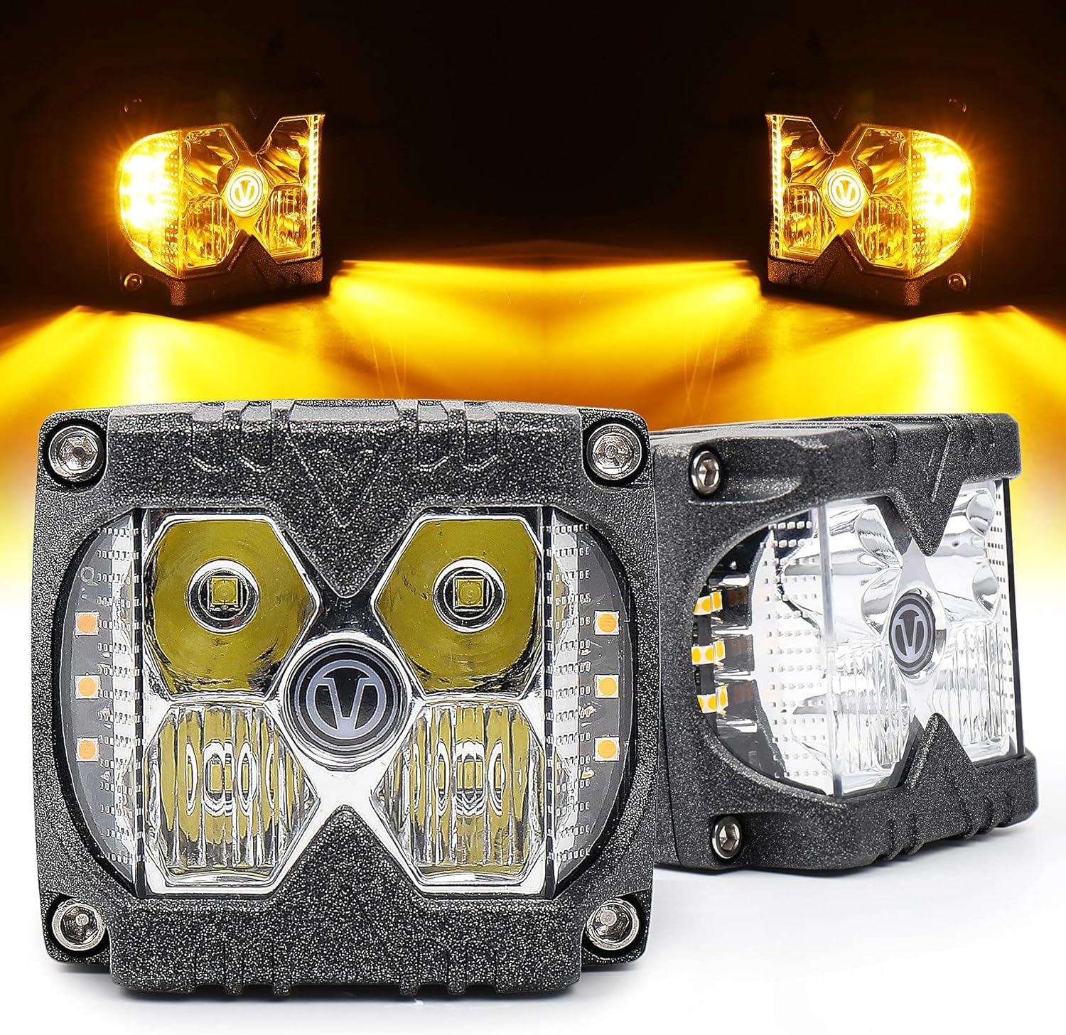 2 個スポットフラッドサイドシューター LED ライト黄色固体とストロボ機能ジープラングラー用の個別のデュアルサイドドライビングライトポッド